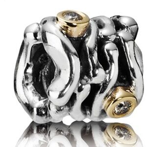 Pandora 2T 14K & Sterling Charm set with 3 Brilliant Diamonds